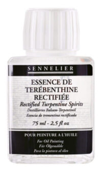 sennelier rektifisert terpentin 75 ml glasskrukke, egnet for fortynning av oljemaling og rengjøring av pensler