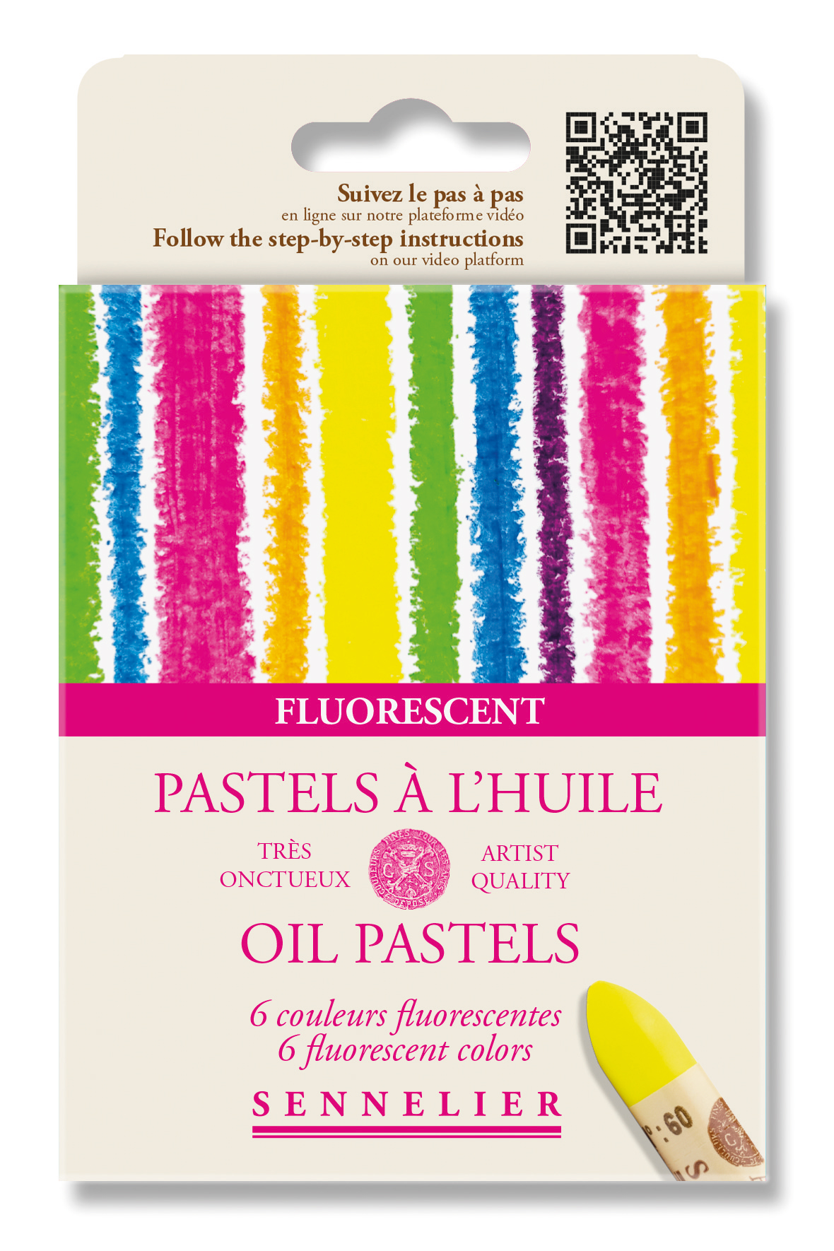 Sennelier Oil Pastels Fluorescent sett med 6 oljepasteller i sterke fluorescerende farger for kunst og tegning, ikke like lysekte som vanlige pasteller