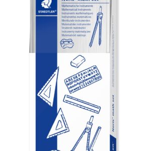 Staedtler 557 10 geometrisett i metallboks med linjal, gradskive, vinkelhaker, passer og øvrige matteverktøy