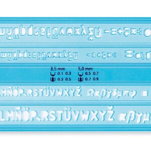 Gjennomsiktig blå STAEDTLER Mars 572 FL lettering guide med bokstavhøyder 3,5 mm og 5 mm