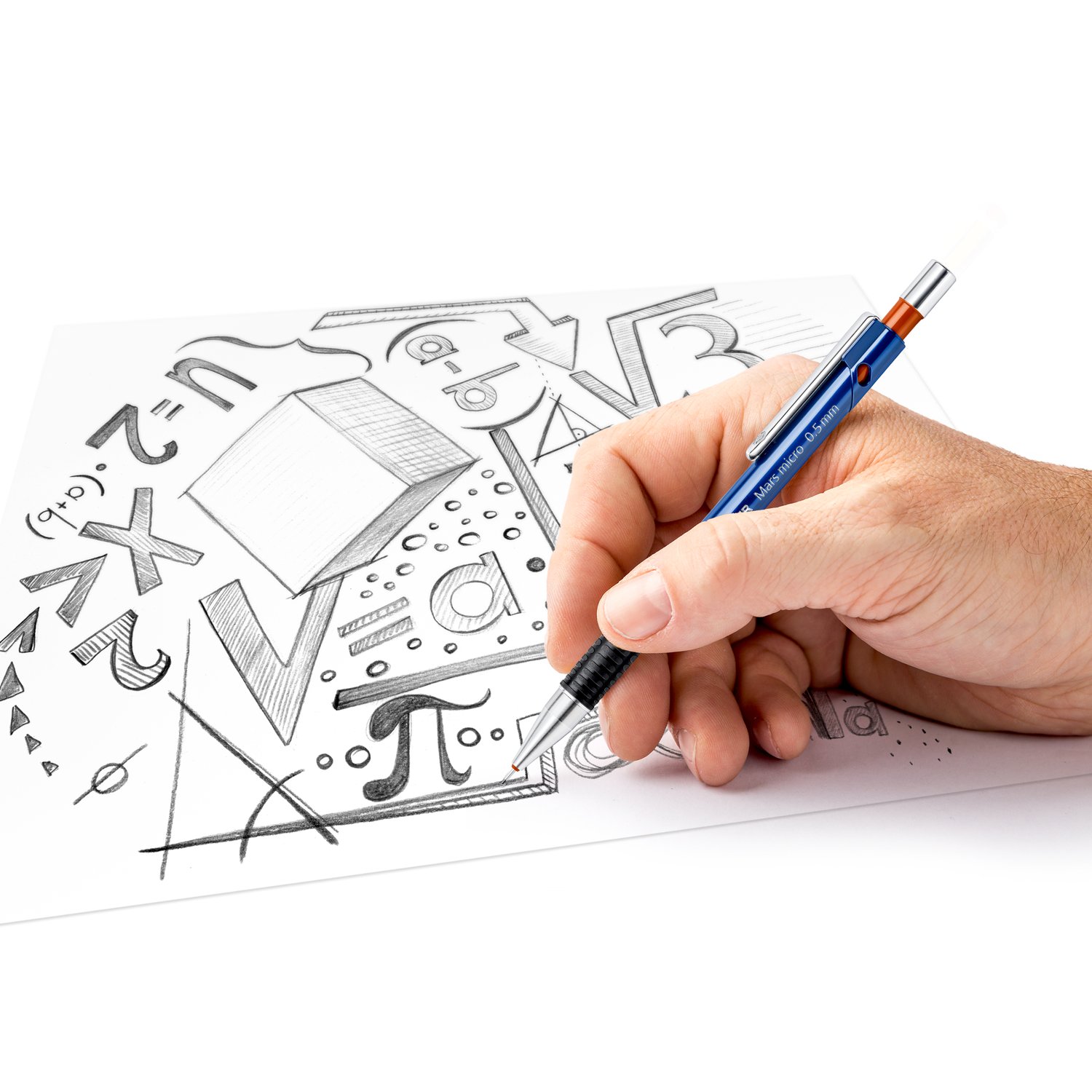 STAEDTLER Mars micro 775 mekanisk blyant 0,5 mm på skrivebord sammen med tegneverktøy