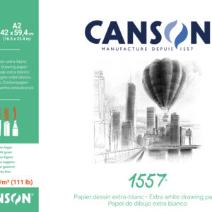 Canson 1557 A2 tegneblokk 180g med 30 ark syrefritt papir for blyant, kull, pastell og fargeblyanter