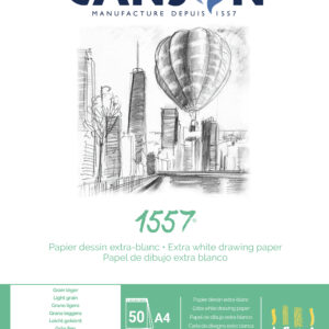 Canson 1557 A4 skisseblokk med 120 g/m² ekstra hvitt papir og 50 limte ark for blyant, kull og tusj.