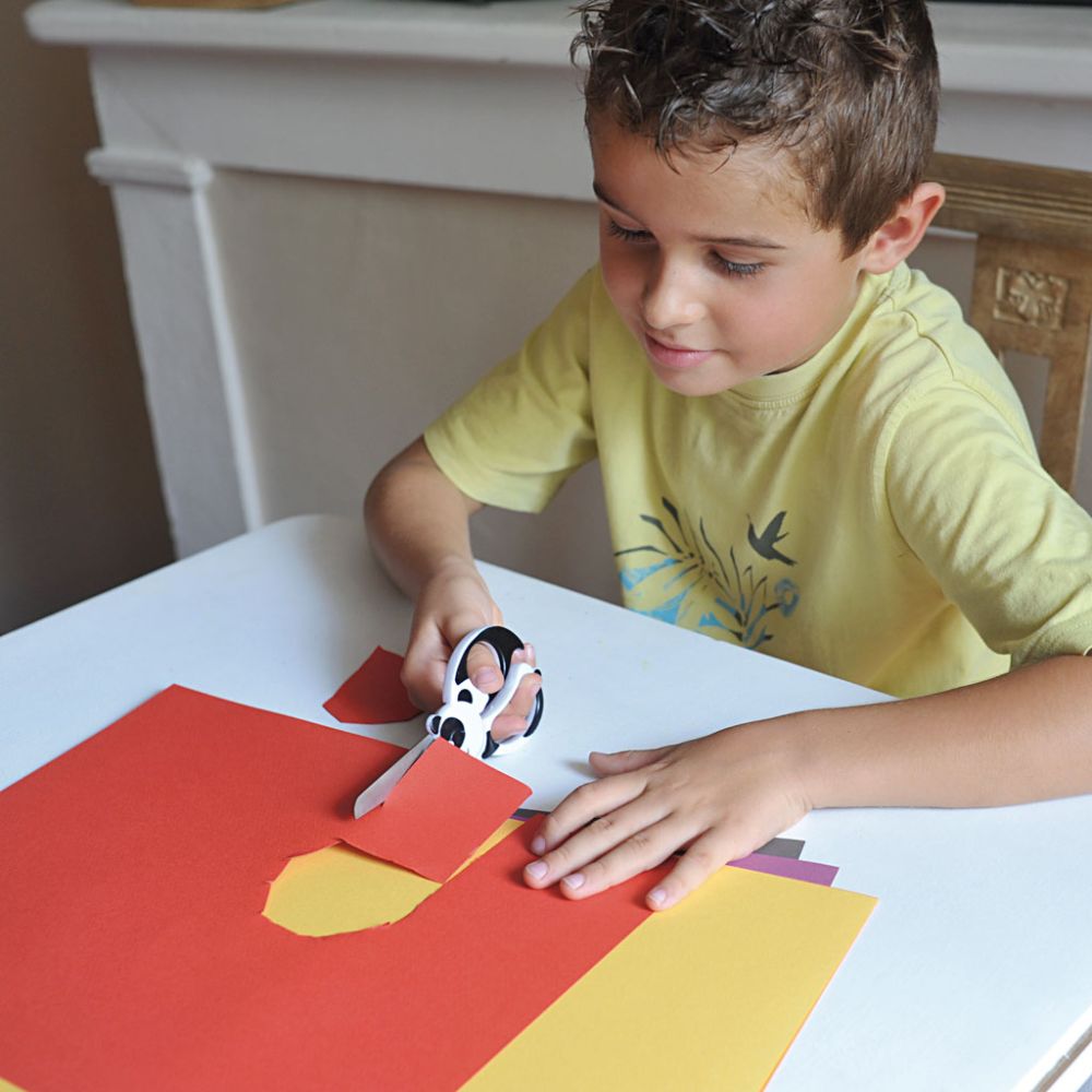 Fiskars barnesaks med panda-motiv, sikker avrundet saks for barn 4+