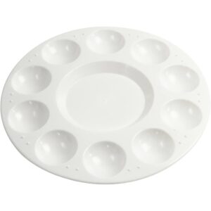 Rund hvit malepalett i plast med 11 rom og diameter 17 cm