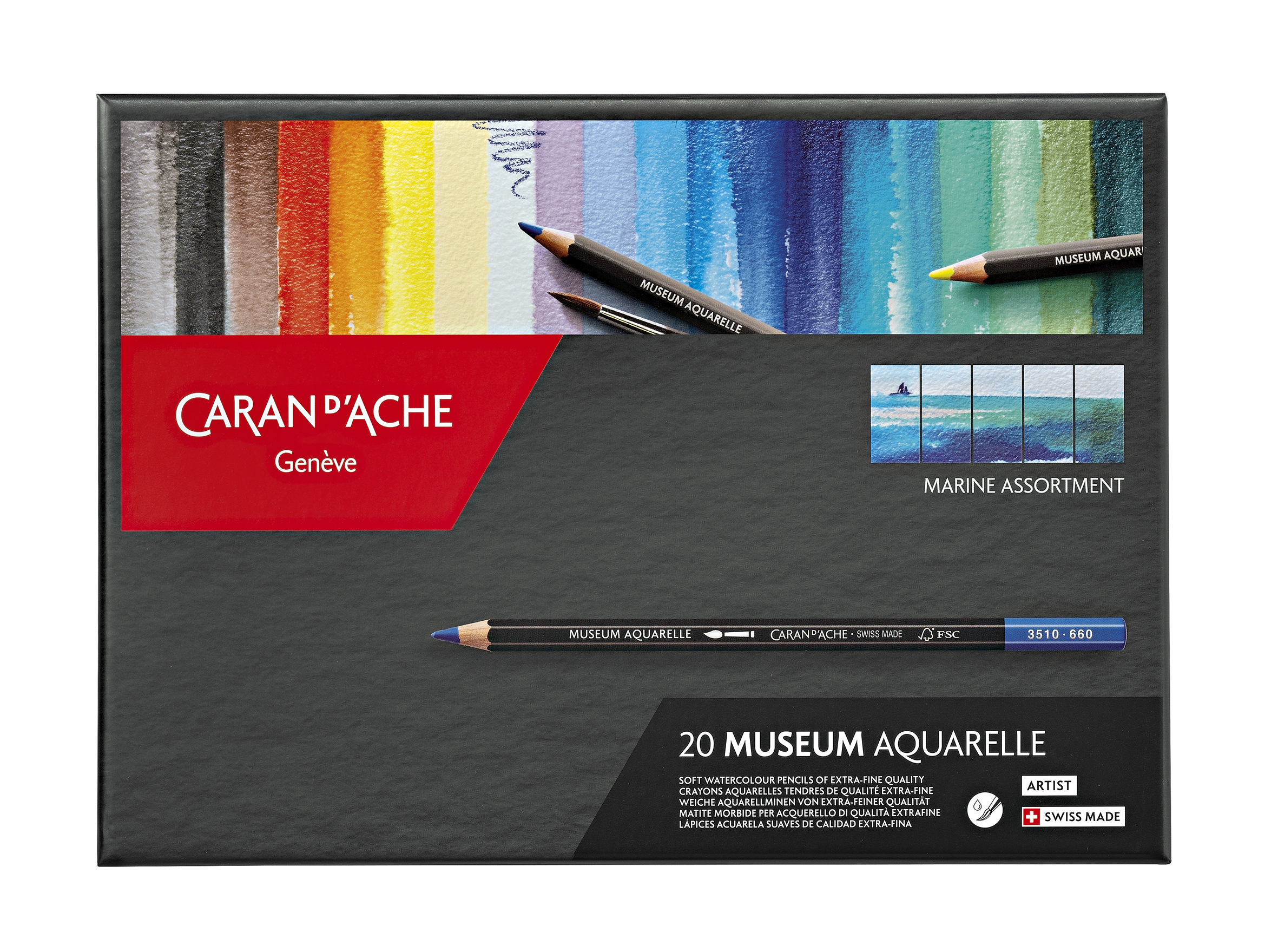 Caran d’Ache Museum Aquarelle Marine 20 stk FSC akvarellblyanter i metallskrin