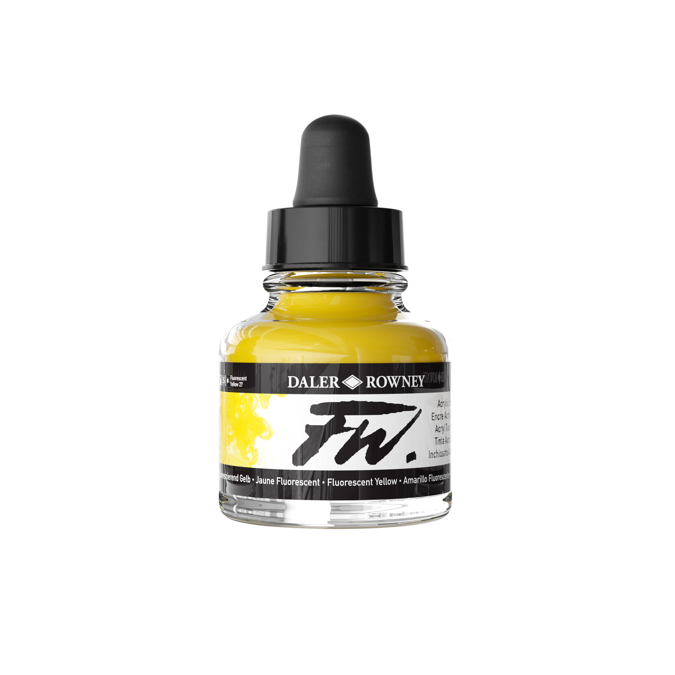 Daler‑Rowney FW Acrylic Ink Fluorescent Yellow 29,5 ml semi‑transparent gult akrylblekk