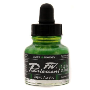 Daler-Rowney FW Pearlescent Acrylic Ink Macaw Green 29,5 ml med skimrende grønn perlemorseffekt