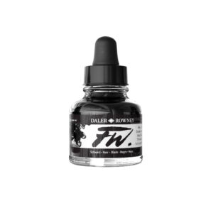 Daler‑Rowney FW Acrylic Ink Black 29,5 ml – pigmentbasert opakt akrylblekk med intens sort farge.