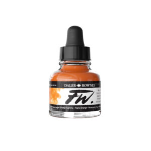 Daler‑Rowney FW Acrylic Ink Flame Orange 29,5 ml – pigmentbasert transparent akrylblekk i varm oransje.