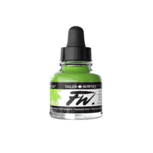 FW Acrylic Ink Fluorescent Green 29,5 ml fra Daler‑Rowney – pigmentbasert akrylblekk med transparent lysende grønn farge