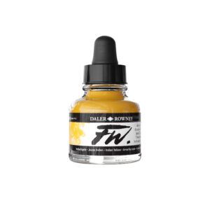 FW Acrylic Ink Indian Yellow 29,5 ml fra Daler‑Rowney – pigmentbasert akrylblekk med klar varm gul farge