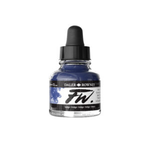 Daler‑Rowney FW Acrylic Ink Indigo 29,5 ml – pigmentbasert semiopak akrylblekk i dyp indigo blå.