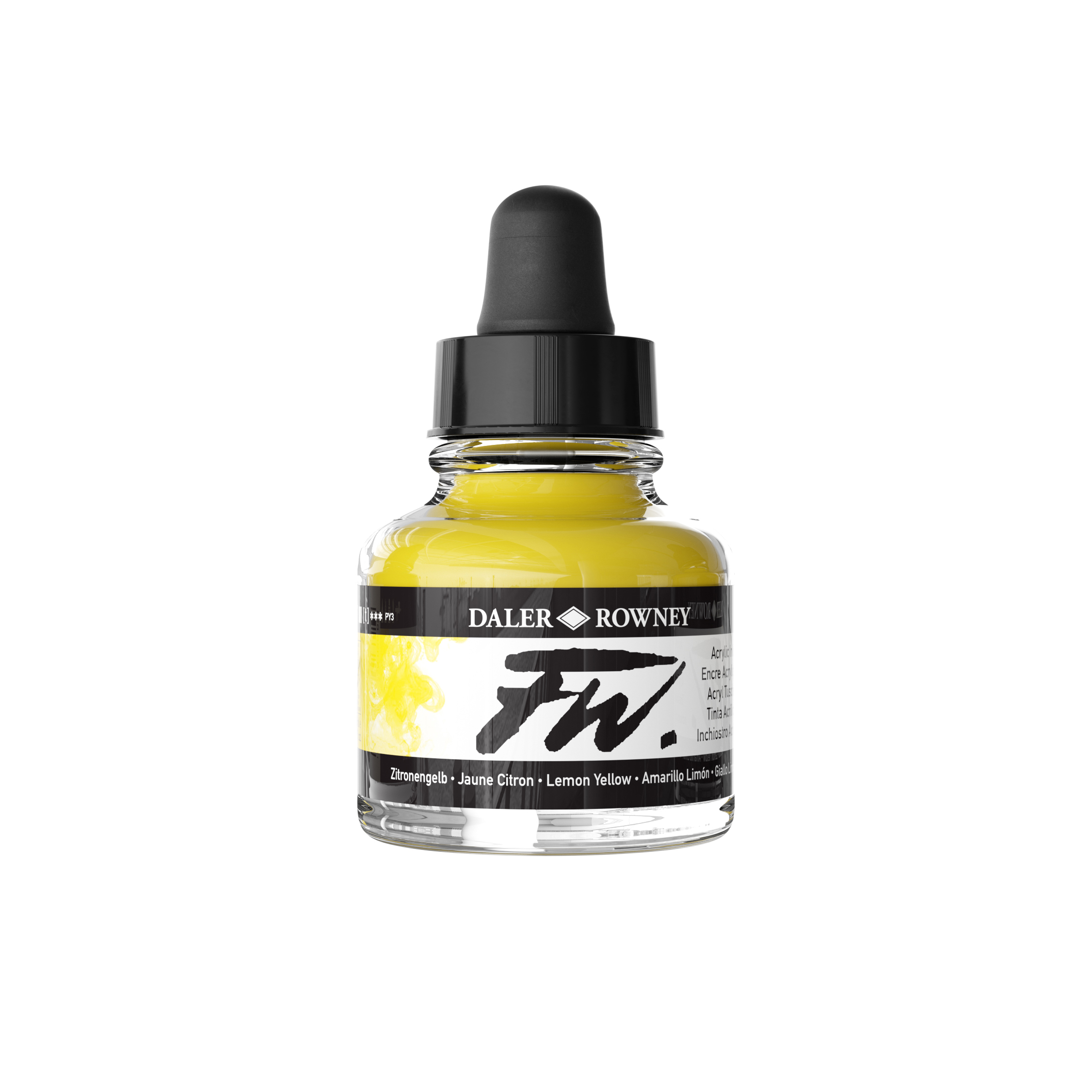 Daler-Rowney FW Acrylic Ink Lemon Yellow 29,5 ml – pigmentbasert, transparent akrylblekk for kunst og illustrasjon