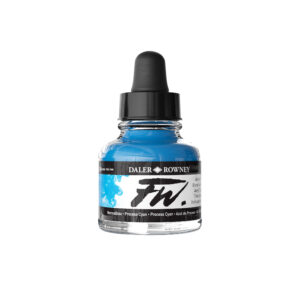 FW Acrylic Ink Process Cyan 29,5 ml fra Daler‑Rowney – pigmentbasert akrylblekk med klar cyanblå farge