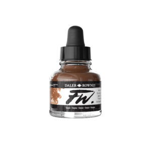 Daler‑Rowney FW Acrylic Ink Sepia 29,5 ml – pigmentbasert semitransparent akrylblekk med varm brun sepia-tone.