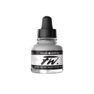 Daler-Rowney FW Acrylic Ink Silver (Imitation) 29,5 ml – opakt metallisk akrylblekk for kunst, illustrasjon og kreative teknikker