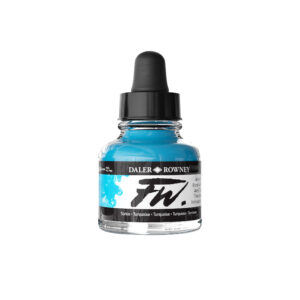 FW Acrylic Ink Turquoise 29,5 ml fra Daler‑Rowney – pigmentbasert akrylblekk med klar turkisblå farge