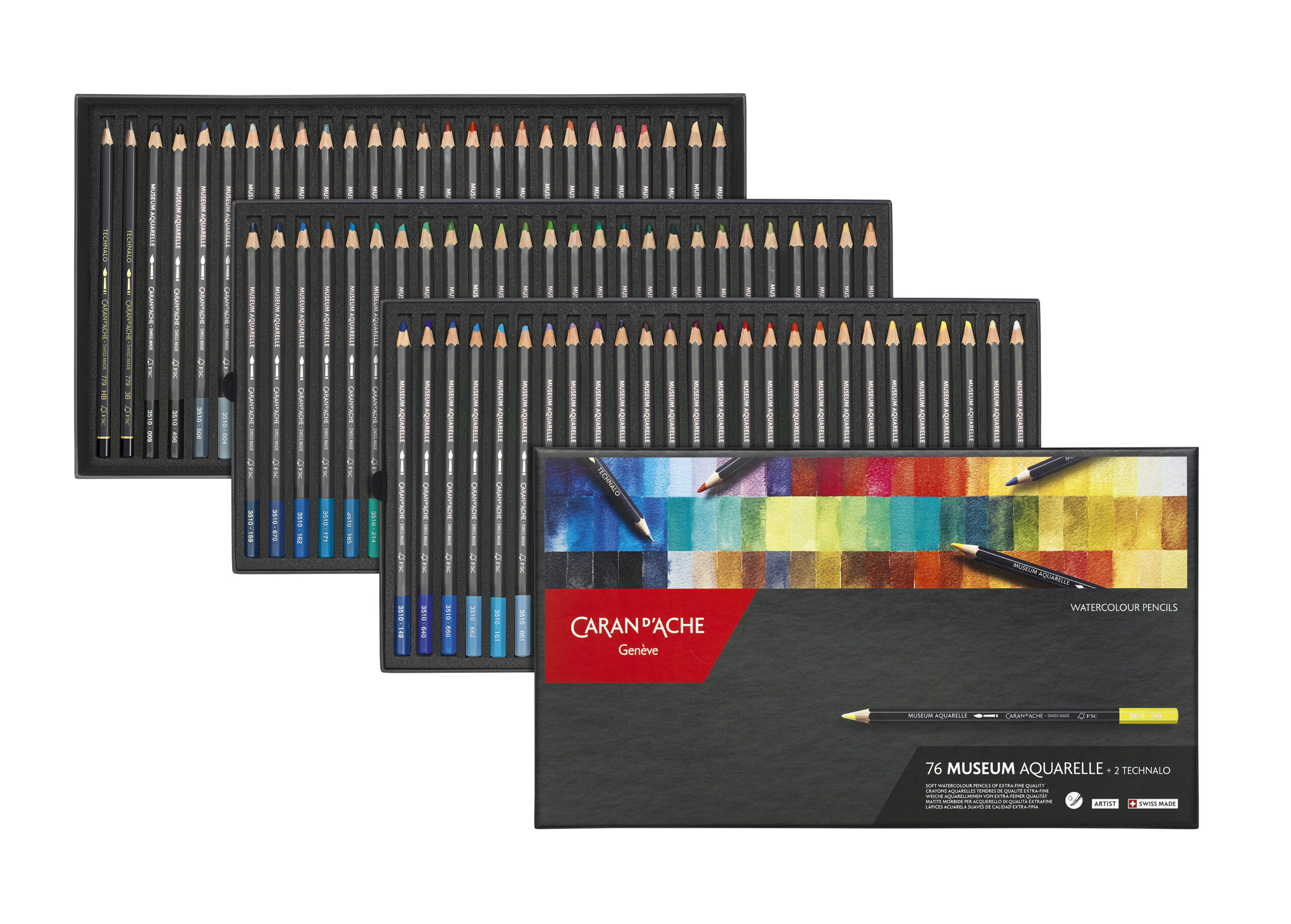 Caran d’Ache Museum Aquarelle 76+2 stk viser alle fargene