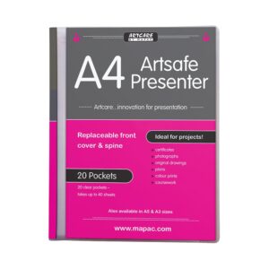 Mapac Artsafe Presenter A4 presentasjonsmappe med 20 gjennomsiktige plastlommer for oppbevaring av kunstverk og dokumenter.