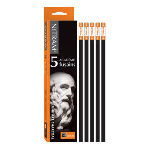 Nitram Académie Fusains HB 5mm kunstnerkull med 5 medium harde kullstifter til tegning og skisser