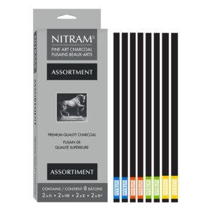 Nitram Charcoal Assortment kunstkullsett med 8 stifter i hardheter H HB B og B+ for tegning og skisser