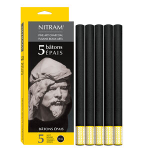 Nitram Fusain B 12mm ekstra mykt kunstnerkull med 5 store kullstifter til skyggelegging og ekspressive tegninger