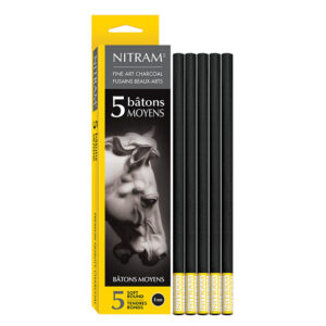 Nitram Petits Bâtons 8mm HB rundt kunstnerkull med 5 medium harde kullstifter til skisser og tegning