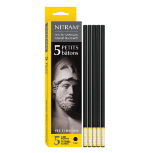 Nitram Petits Bâtons 6mm ekstra mykt rundt kunstnerkull med 5 kullstifter til figurtegning og skisser