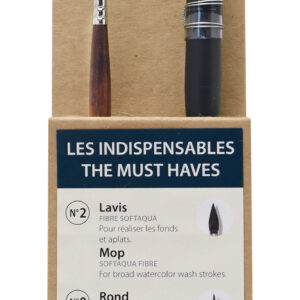 Raphaël The Must-Haves akvarellpenselsett med Softaqua wash brush og Precision round brush.