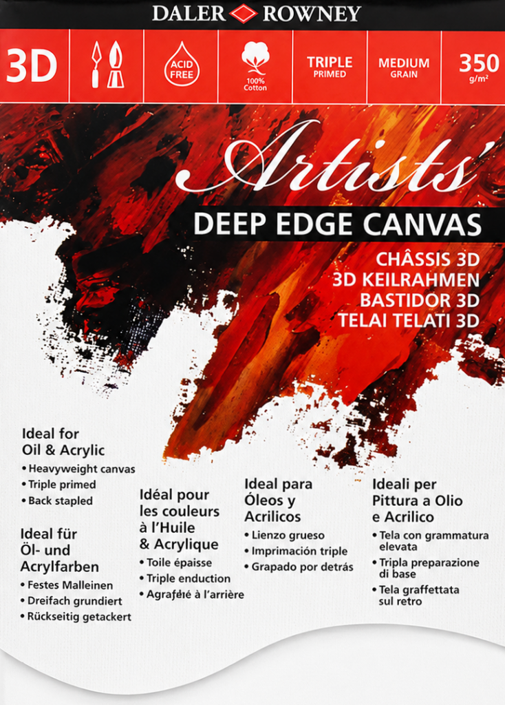 Oppspent Daler-Rowney Deep Stretched Canvas i bomull med dyp blindramme, ferdig grunnet og klar til maling