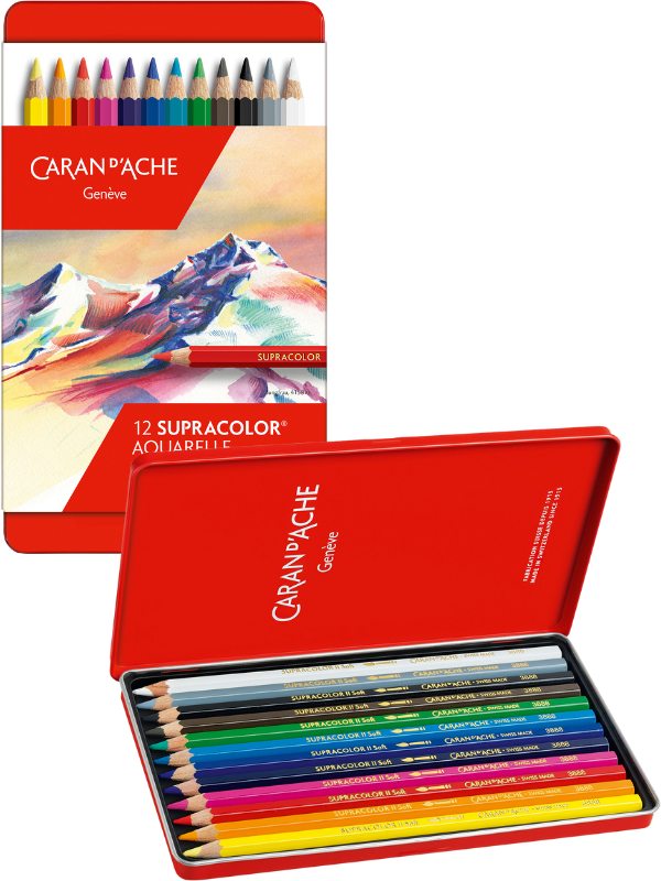Caran d’Ache Supracolor Soft 12 akvarellblyanter i metallskrin