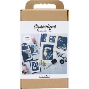Kreativt sett for cyanotypi med blåtrykk