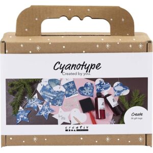 DIY-sett for å lage gaveetiketter med cyanotypi