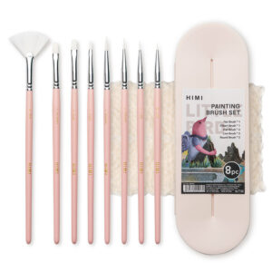 HIMI penselsett med 8 pensler i rosa etui til detaljarbeid og maling