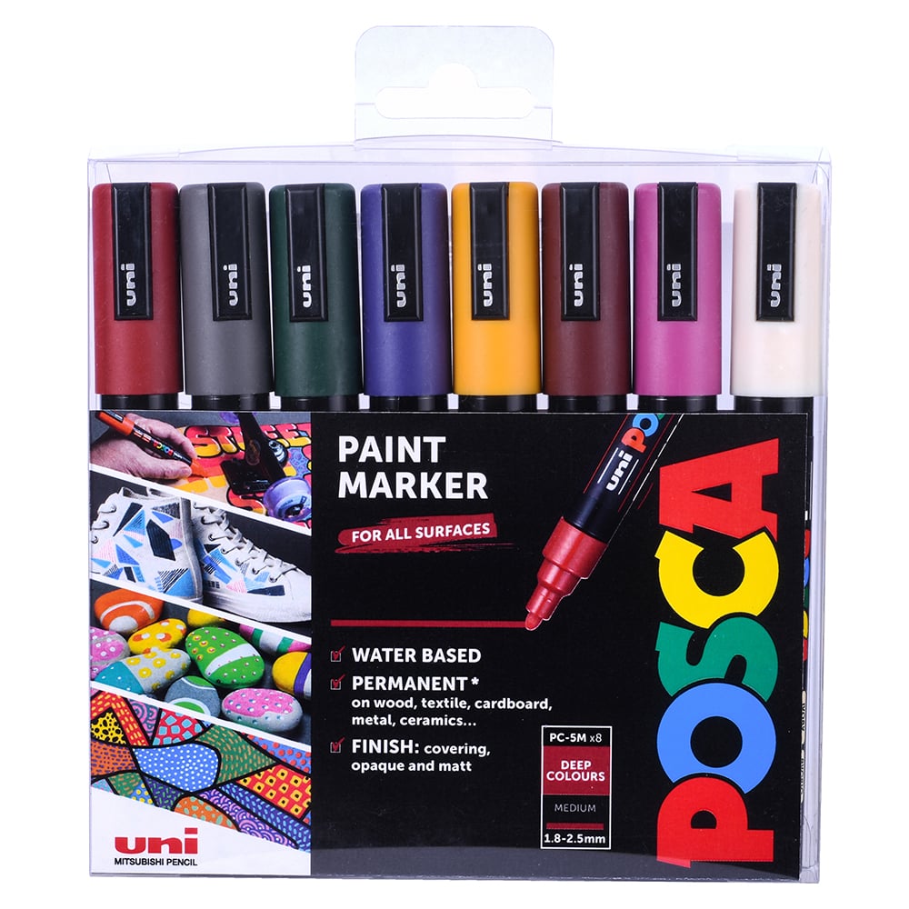 Uni POSCA PC-5M Deep Colours malingstusjer i 8 dype farger