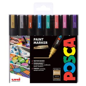 Uni POSCA PC-5M Metallic malingstusjer – sett med 8 metalliske farger og medium spiss
