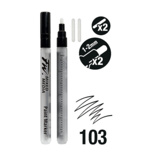 Daler-Rowney FW sett med to tomme, oppfyllbare markerpenner med rundspiss på 1–2 mm og to ekstra spisser
